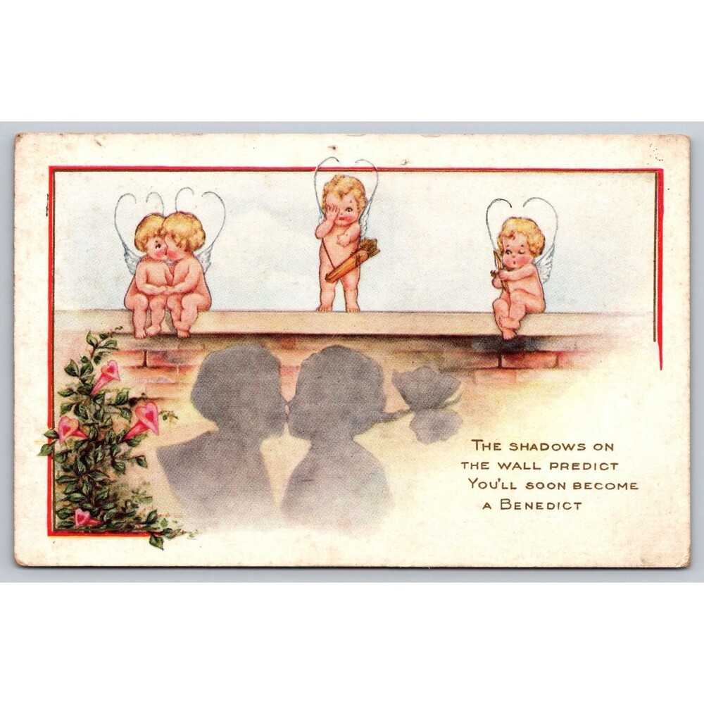 Postcard Valentine Angels Cherubs Embossed Unposted 1910s Soon Become A Benedict